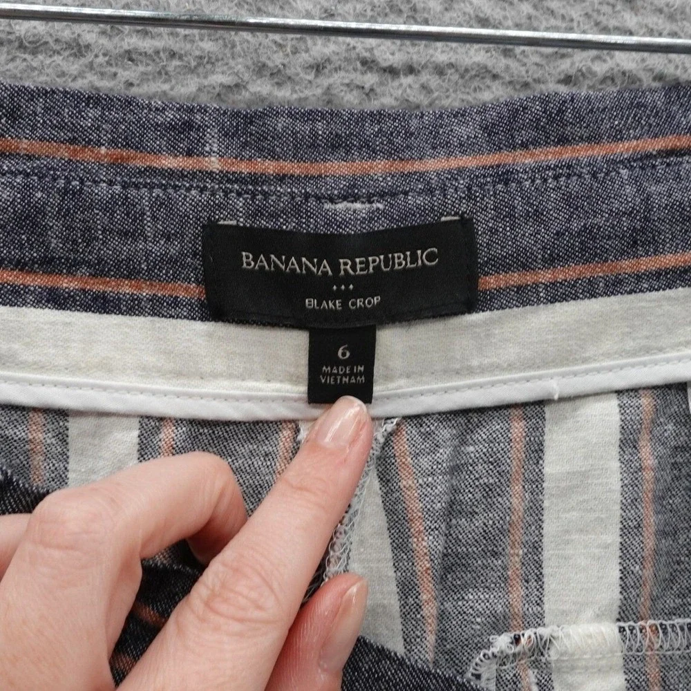 Banana Republic Blake Crop‎ Pants Size 6 Linen Blend Striped Wide Leg Belted